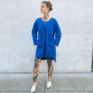 ROQUE ILARIA NISTRI Midi Dress Long Sleeves Hi Lo sz L Royal Blue